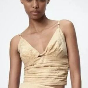 Zara Tan Pinstripes Sleeveless Crop Top Size Large